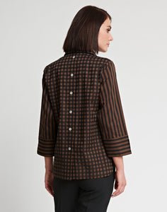 Aileen 3/4 Sleeve Black Stripe/Gingham Combo Top