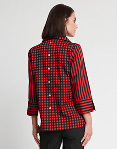 Aileen 3/4 Sleeve Stripe/Gingham Combo Top