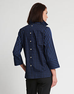 Aileen 3/4 Sleeve Stripe/Gingham Combo Top