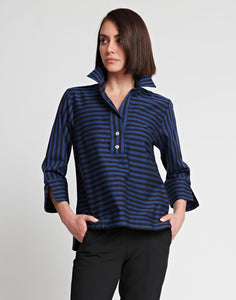 Aileen 3/4 Sleeve Black Stripe/Gingham Combo Top
