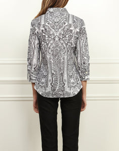 Diane Classic Fit Shirt In Black and White Paisley Print
