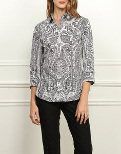 Diane Classic Fit Shirt In Black and White Paisley Print