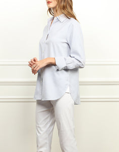 Meghan Luxe Cotton Relaxed Fit Shirt In Blue and White Stripe