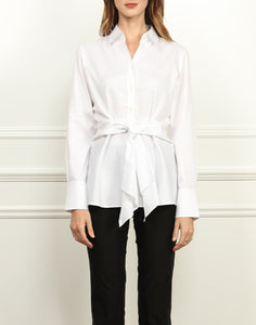 Marie Luxe Cotton Tie Front Shirt In White