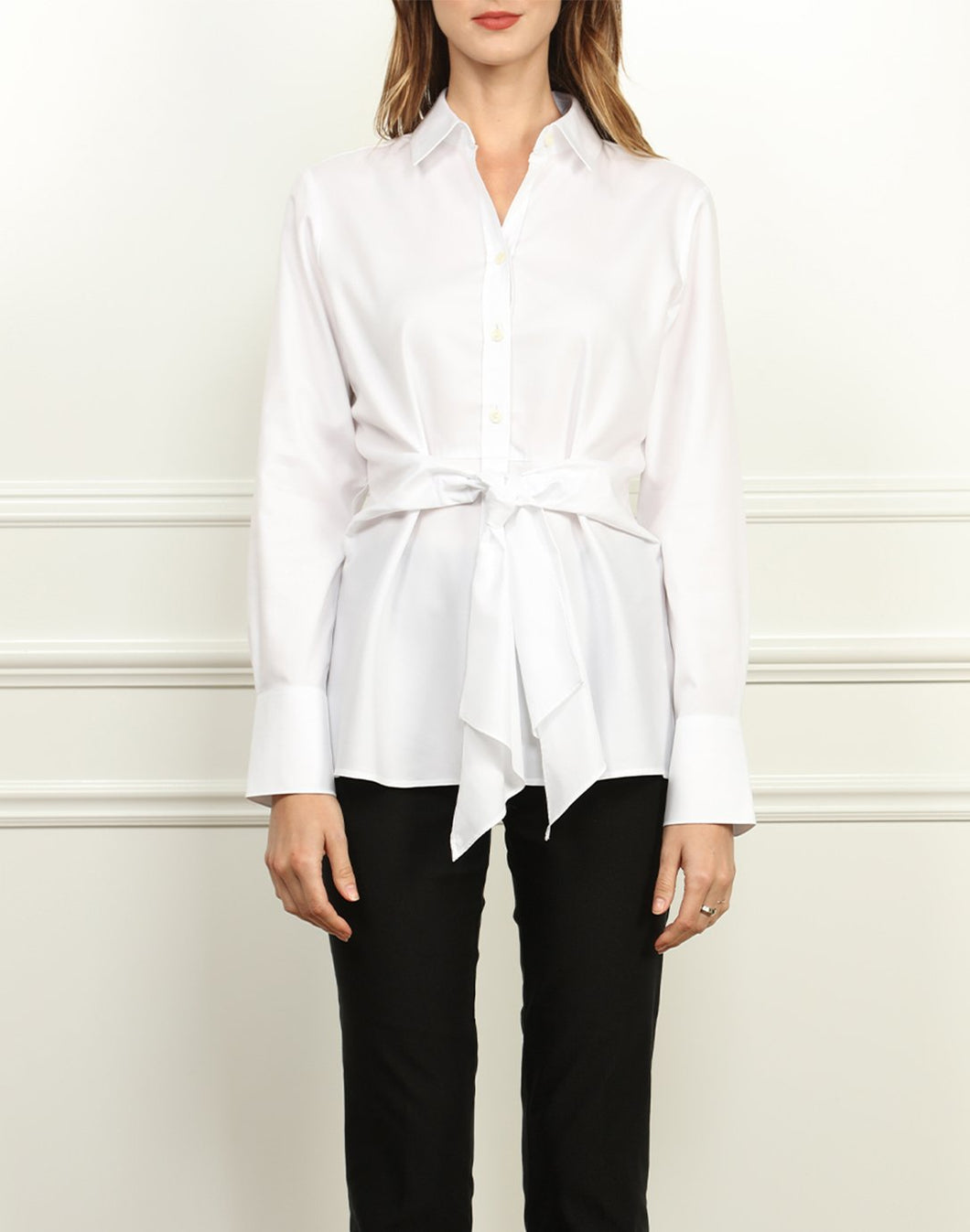 Marie Luxe Cotton Tie Front Shirt In White
