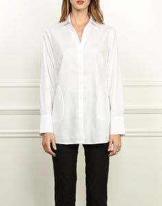 Dee Luxe Cotton A-line Shirt Jacket In White