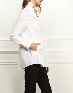 Dee Luxe Cotton A-line Shirt Jacket In White