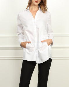 Dee Luxe Cotton A-line Shirt Jacket In White