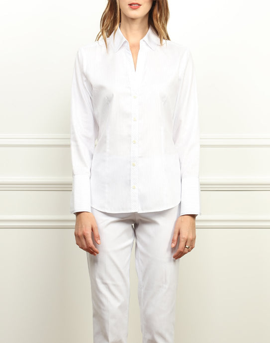 Loretta Classic Fit Shirt In White and Navy Stripe