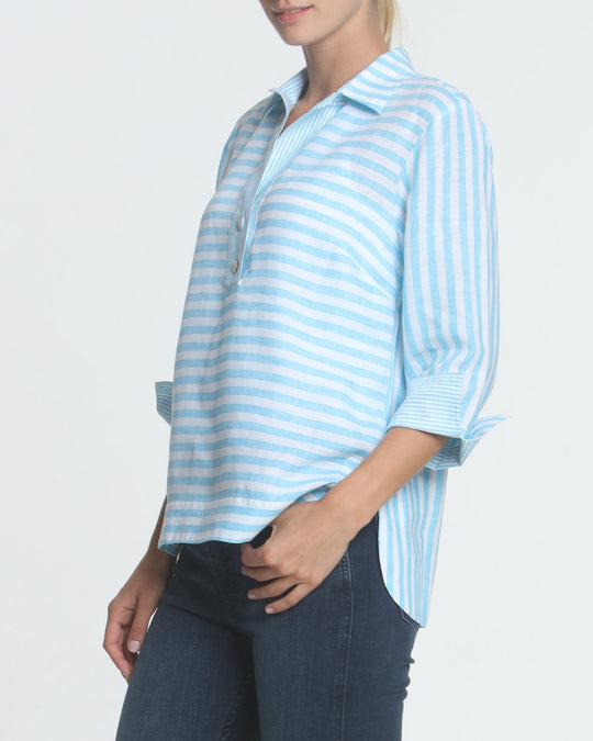 FINAL SALE NO RETURNS/EXCHANGES - Aileen 3/4 Sleeve Luxe Linen Stripes Top