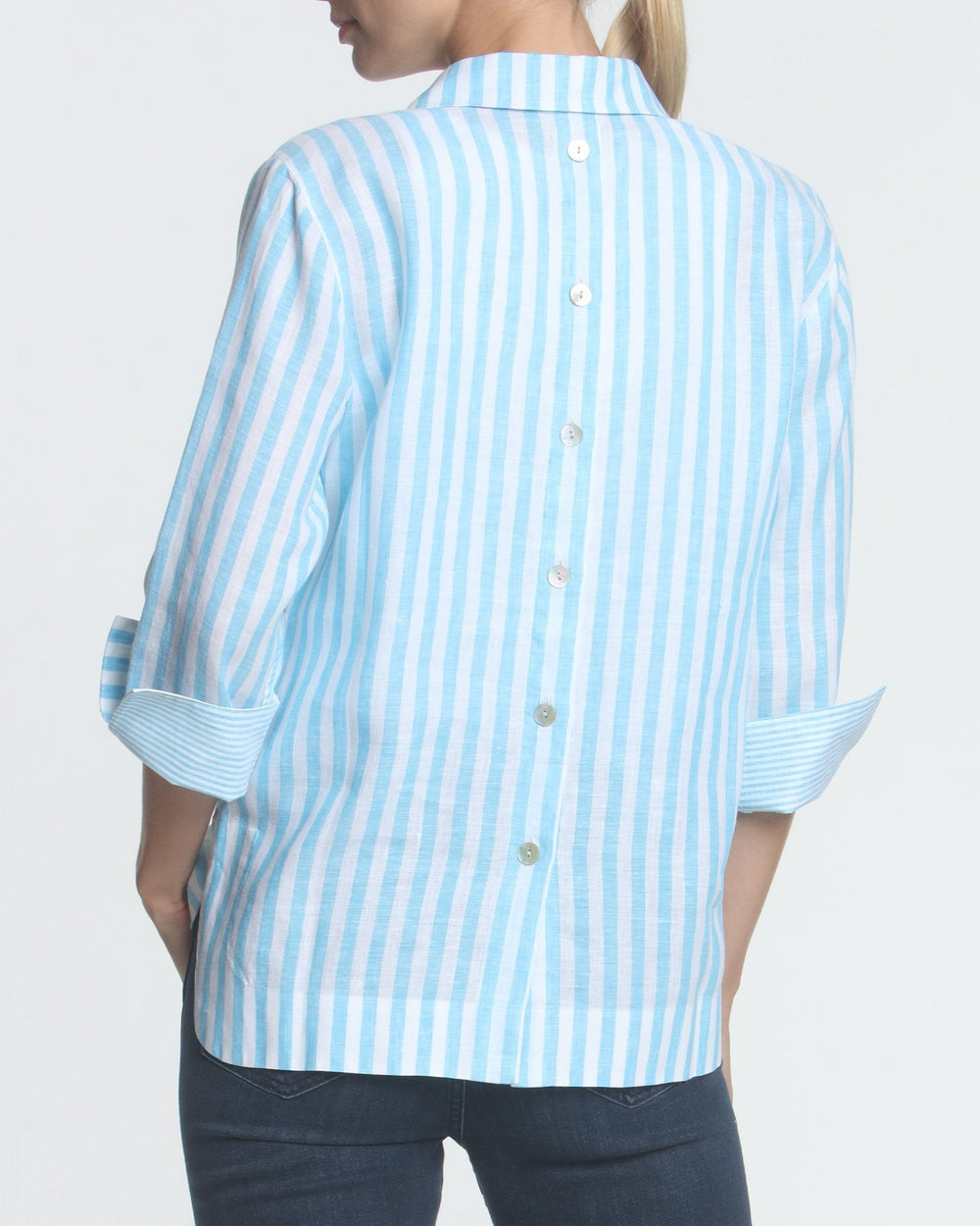 FINAL SALE NO RETURNS/EXCHANGES - Aileen 3/4 Sleeve Luxe Linen Stripes Top
