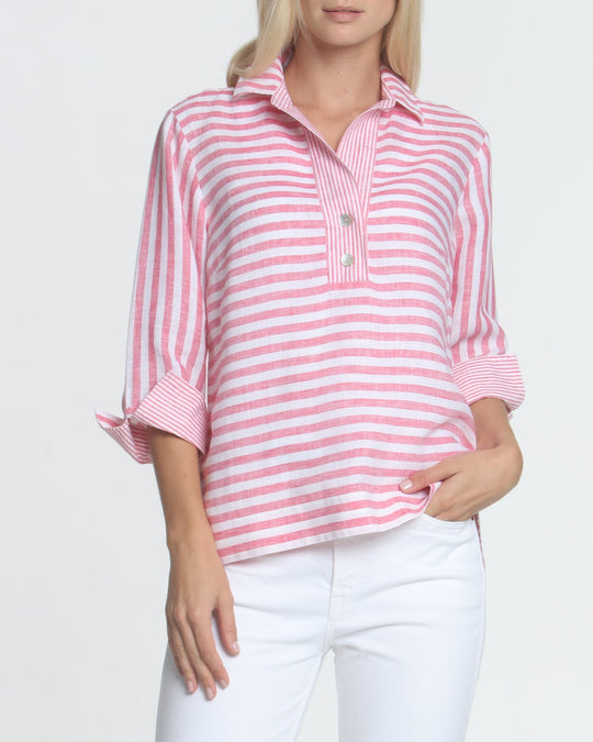 FINAL SALE NO RETURNS/EXCHANGES - Aileen 3/4 Sleeve Luxe Linen Stripes Top