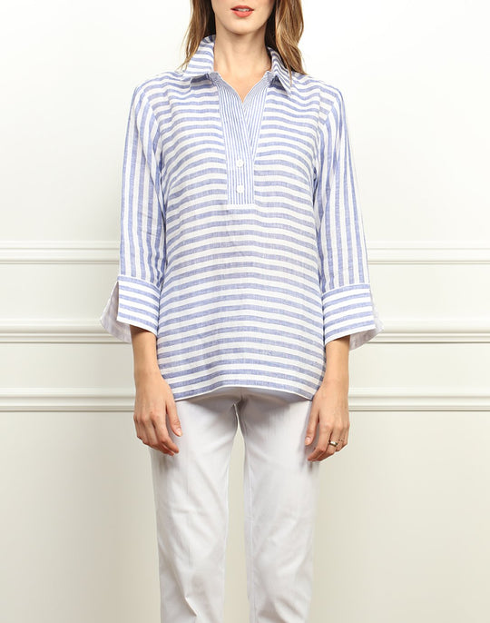 FINAL SALE NO RETURNS/EXCHANGES - Aileen 3/4 Sleeve Luxe Linen Stripes Top