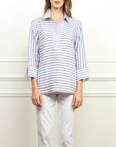 Aileen 3/4 Sleeve Luxe Linen Stripes Top