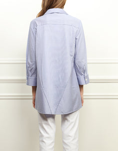 Betty Wing Collar A-line Tunic In Indigo/White Stripe Knit