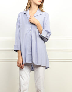 Betty Wing Collar A-line Tunic In Indigo/White Stripe Knit