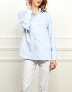 Meghan Luxe Cotton Relaxed Fit Shirt In Blue Mist
