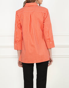 Monica 3/4 Sleeve Long Shirt In Orange/White Stripe