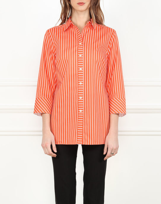 Monica 3/4 Sleeve Long Shirt In Orange/White Stripe