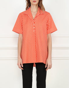 Betty Short Sleeve A-line Tunic In Orange/White Stripe