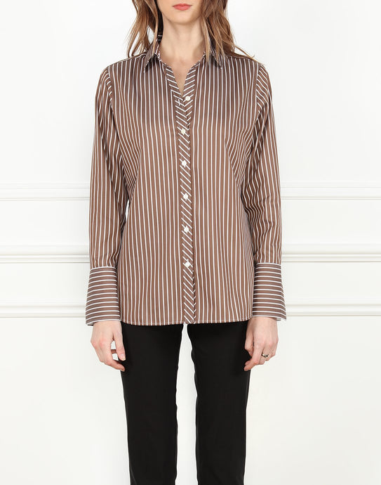 Meghan Relaxed Fit Shirt in Brown and White Stripe
