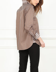 Meghan Relaxed Fit Shirt in Brown and White Stripe