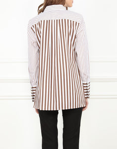 Estelle Classic Fit Tunic In Contrasting Brown and White Stripe