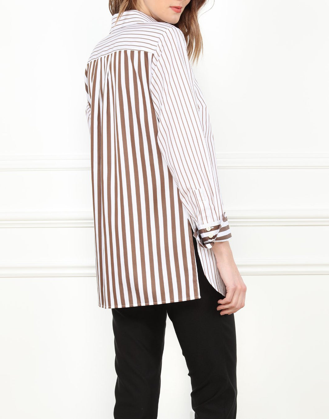 Estelle Classic Fit Tunic In Contrasting Brown and White Stripe