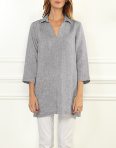 Mira Luxe Linen 3/4 Sleeve Button Back Tunic