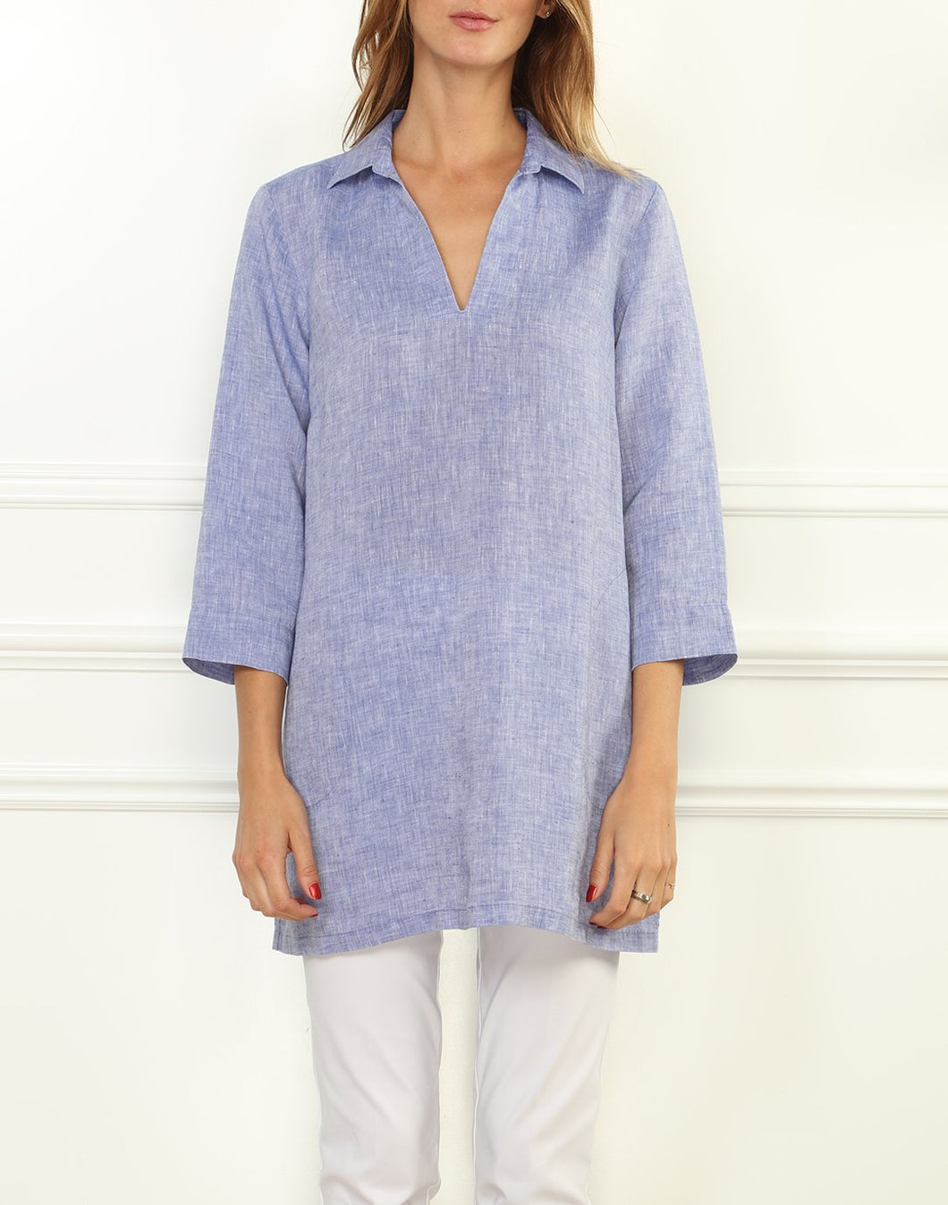 Mira Luxe Linen 3/4 Sleeve Button Back Tunic