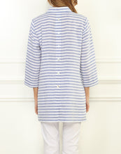 Load image into Gallery viewer, Mira Luxe Linen 3/4 Sleeve Stripe Button Back Tunic