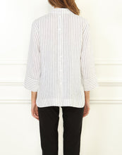 Load image into Gallery viewer, Aileen 3/4 Sleeve Luxe Linen White/Black Stripe Top