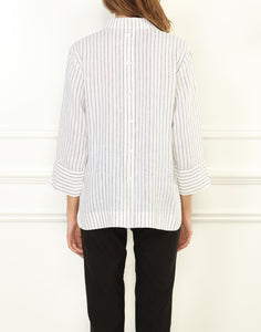 Aileen 3/4 Sleeve Luxe Linen White/Black Stripe Top