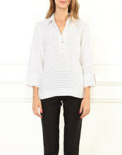 Load image into Gallery viewer, Aileen 3/4 Sleeve Luxe Linen White/Black Stripe Top