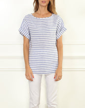 Load image into Gallery viewer, Fiona Luxe Linen Button Back Tee In Stripes