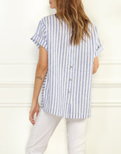 Load image into Gallery viewer, Fiona Luxe Linen Button Back Tee In Stripes