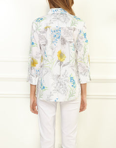 Margot Luxe Cotton 3/4 Sleeve Printed Sunflower Shirt