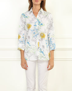 Margot Luxe Cotton 3/4 Sleeve Printed Sunflower Shirt