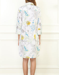 Kathleen Luxe Cotton 3/4 Sleeve Printed Sunflower Shirtdress