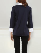 Load image into Gallery viewer, Tiffany 3/4 Sleeve Pleated Woven Trimmed Polo