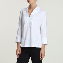 Load image into Gallery viewer, Tiffany 3/4 Sleeve Pleated Woven Trimmed Polo