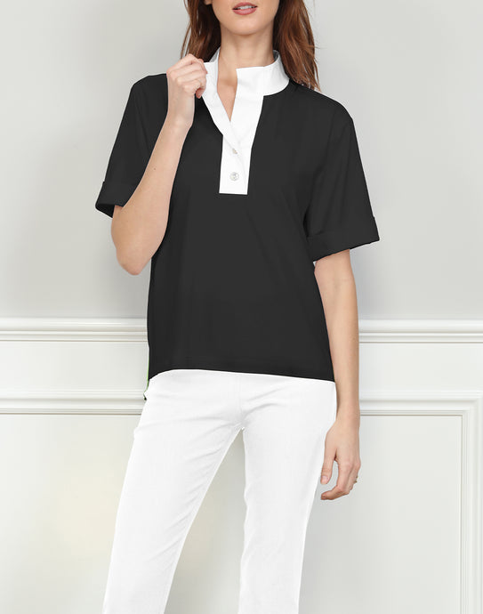 Aileen Short Sleeve Woven Trimmed Polo Top