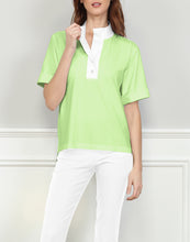 Load image into Gallery viewer, Aileen Short Sleeve Woven Trimmed Polo Top
