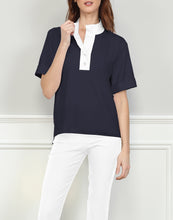 Load image into Gallery viewer, Aileen Short Sleeve Woven Trimmed Polo Top